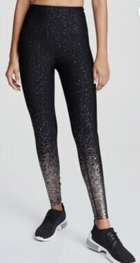 Beyond Yoga Alloy Ombre High Waisted Midi Leggings Black Silver Metallic Small